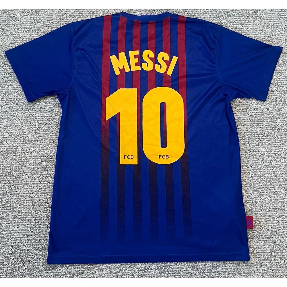 Lionel Messi FC Barcelona Football Club Jersey T Shirt Striped Red Blue Mens M